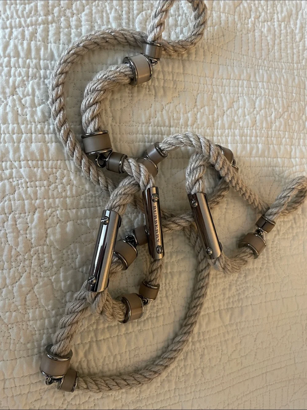 Burberry Taupe Rope Necklace with Silver-Tone Accents